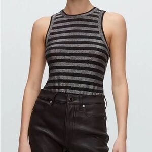 Veronica Beard Black and Silver Striped Tank Top